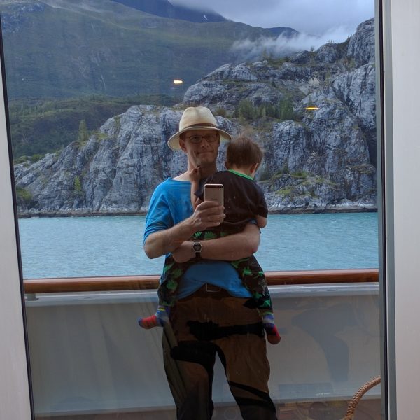 Homo sapiens caring for its young on a cruise ship off the coast of Alaska.