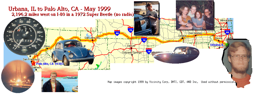 2,196.2
miles west on I-80 in a 1972 Super Beetle (no radio)