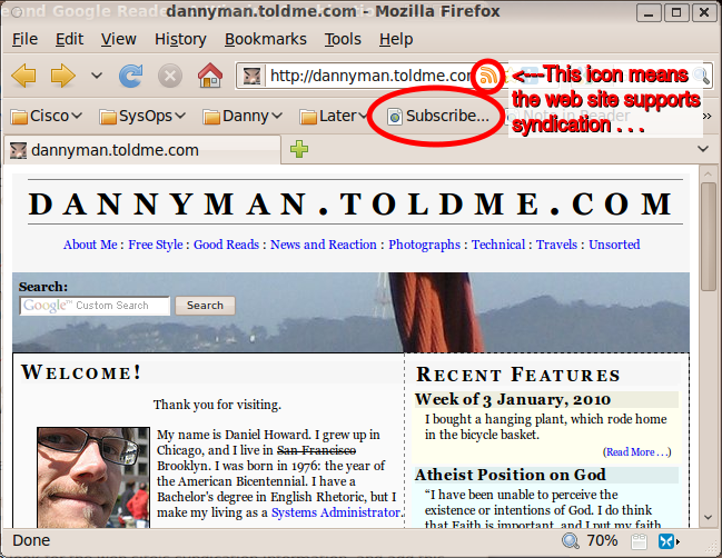 A view of the Subscribe and note buttons in Firefox.